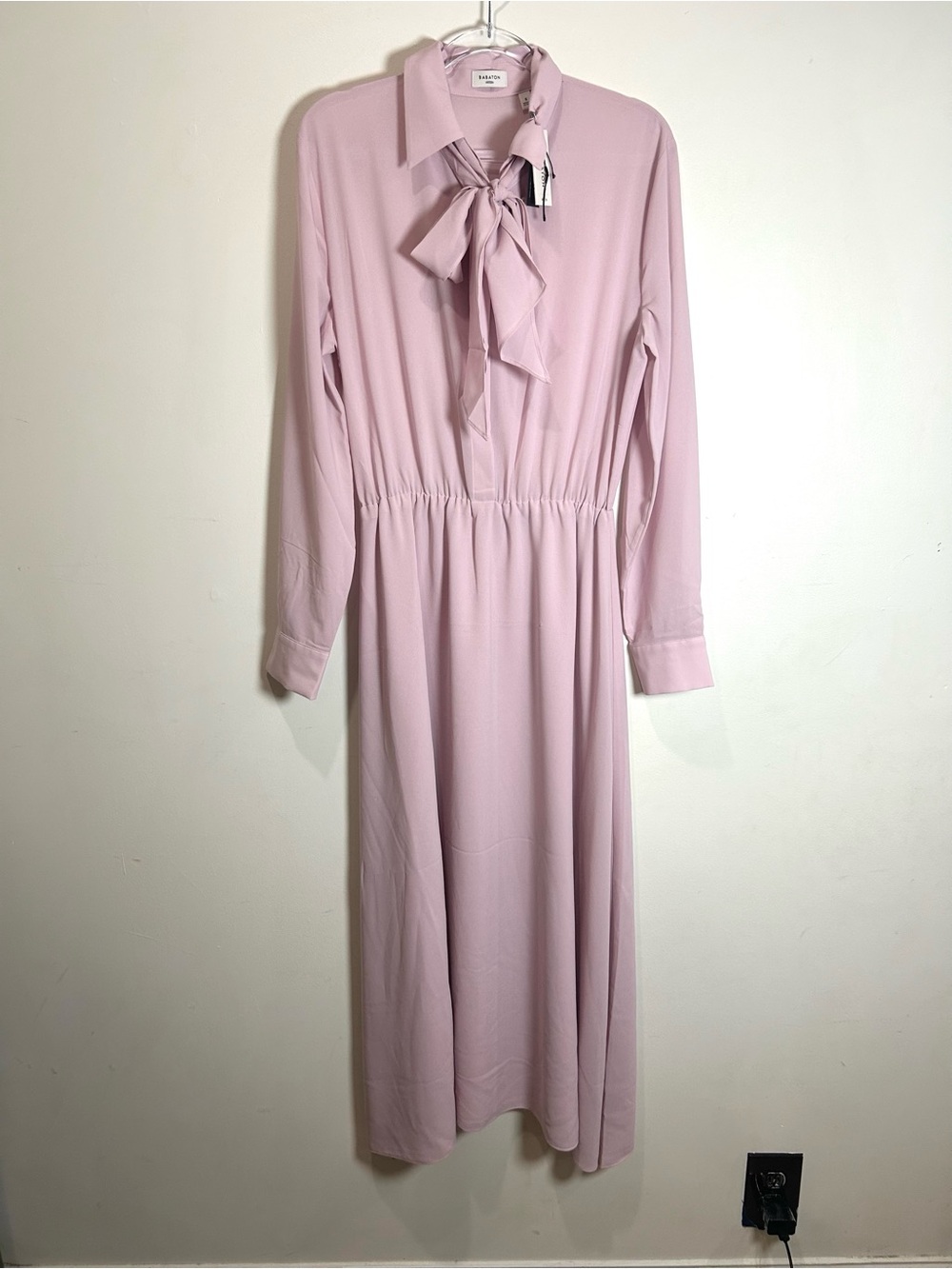 NEW Babaton Aritzia Hopper Maxi Dress Sz S Dusty Pink Tie Neck Chiffon Ethereal - Picture 4 of 15